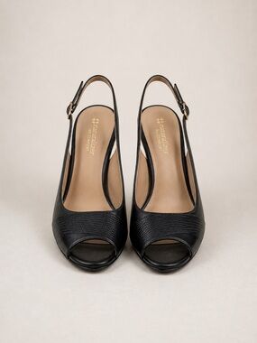 Naturalizer N5 Comfort Black Peep Toe Slingback Heels - leather- Size 9M/39 EUR